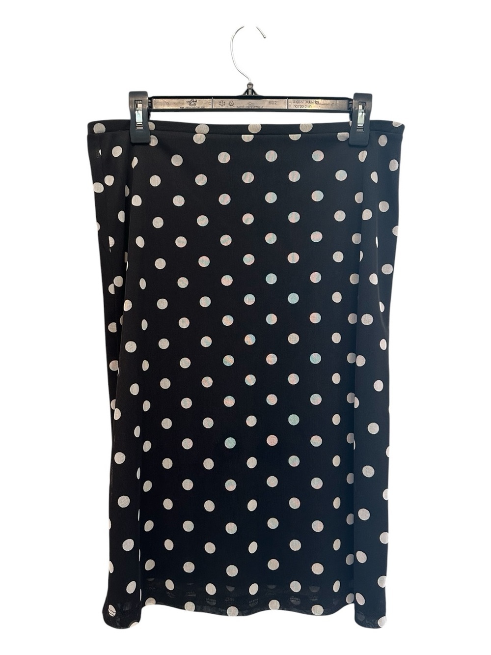 Vintage Y2K Express Black Bodycon Midi Skirt with White Polka Dots Size Medium